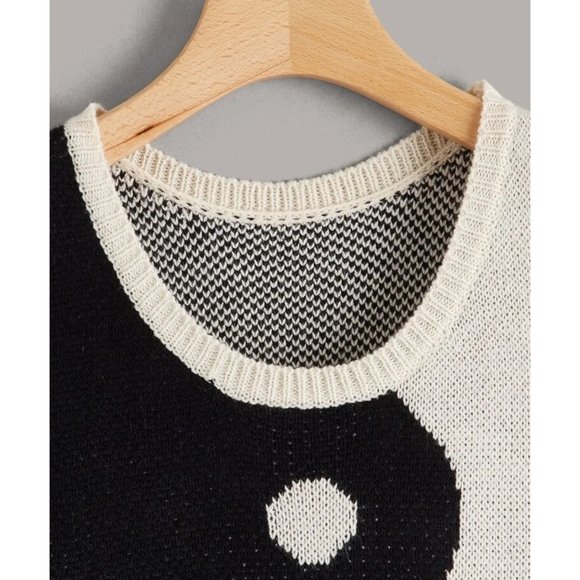 Y2K 90s Yin Yang Style Sweater Vest Black White Sleeveless Round Neck S, M, XL - Picture 4 of 6
